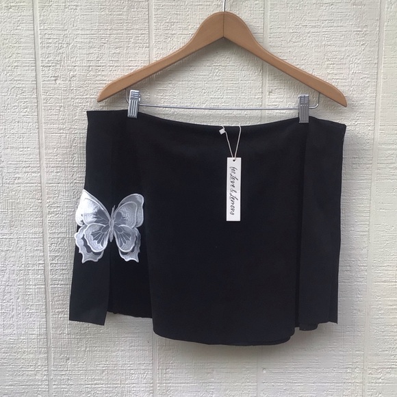 For Love and Lemons FL&L Black Butterfly Embroidered appliqué slit Skirt